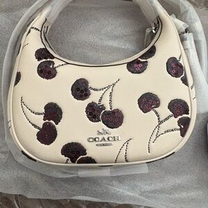 Coach Cream Crossbody with Dark Red Floral Sequin Accents